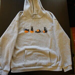 Unisex XL Cat Pumpkin Halloween Hoodie Grey - Like New